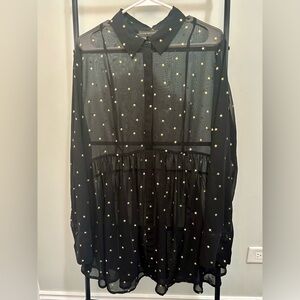Lane Bryant Tunic Black w/ Gold Stars Whimsigoth Plus Size Boho